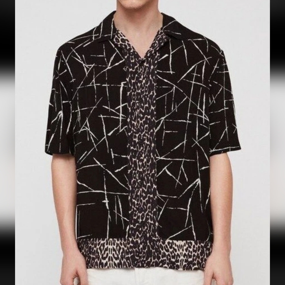 AllSaints Stix Relaxed Fit Button Front Shirt Size XL